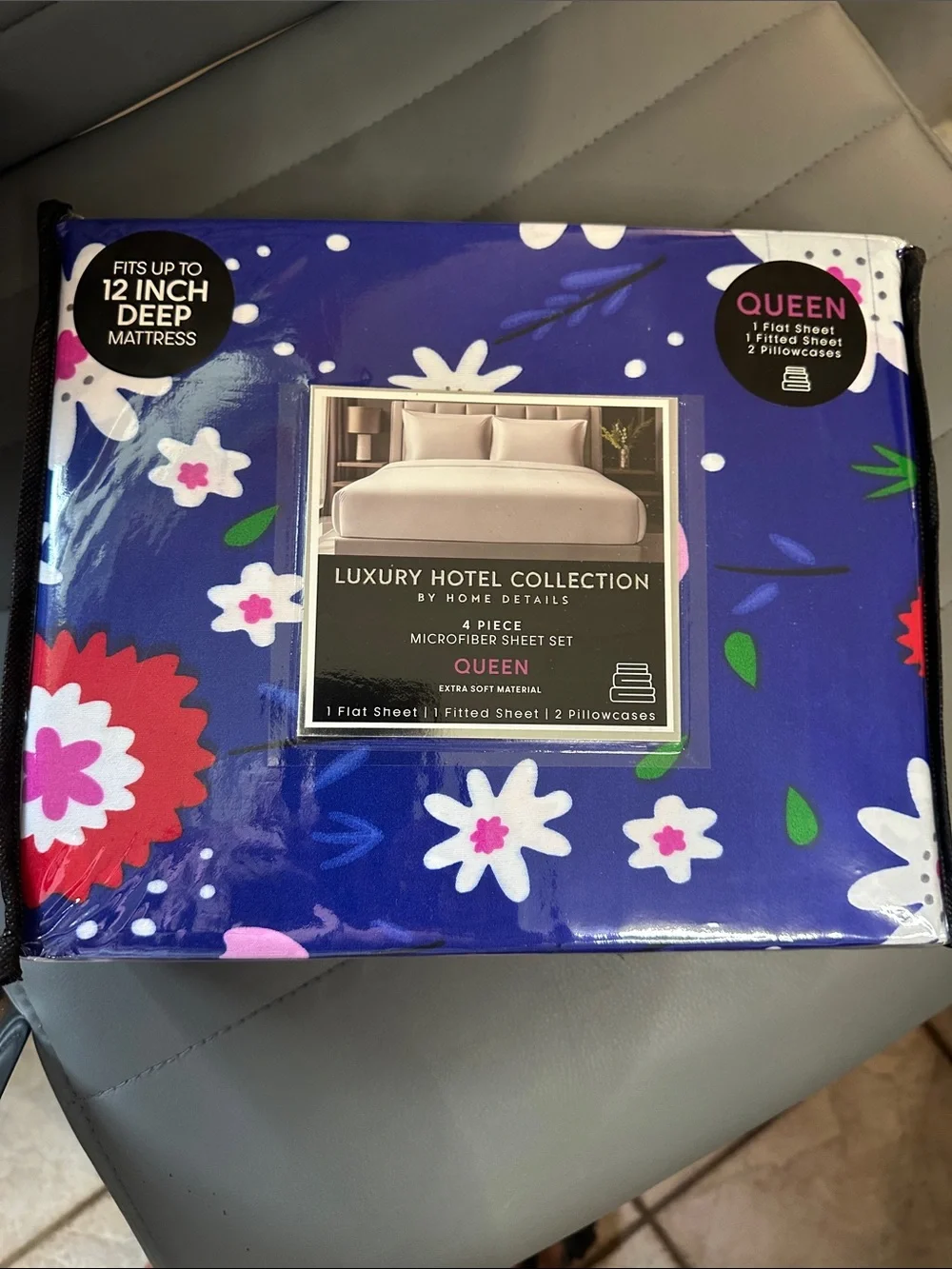 Hotel Collection Queen Microfiber Sheet Set - Blue Floral